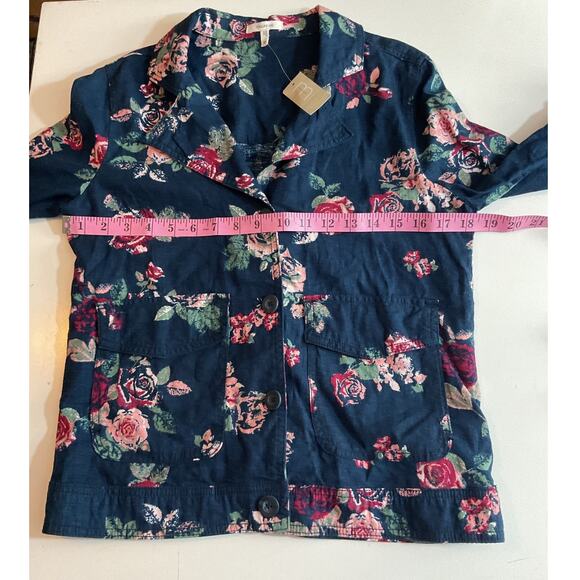NWT XS Maurice's Linen Blend Jacket Top Shacket Blue Rose Floral Casual Office - Picture 3 of 7